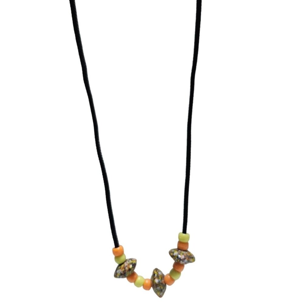 Handmade Boho Multicolor Beaded Necklace Black Cord Retro Jewelry Fashion Women